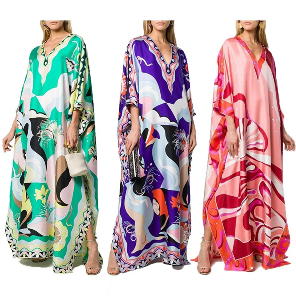 High Quality Women‘s Printed Kaftan Long Loose Maxi Dress Caftan From Luxury Designer  Fashion Runway 2024