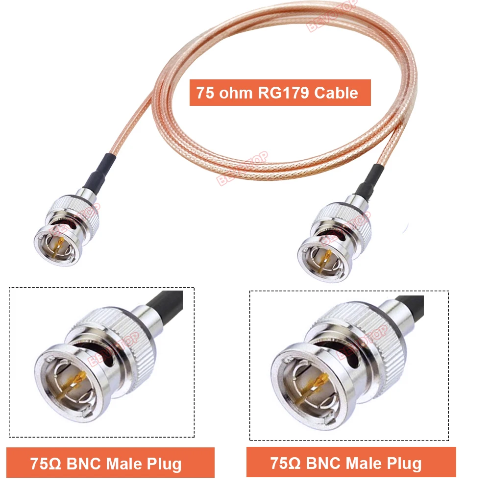 Cable RG179 de 75 ohmios, adaptador de conector de enchufe macho a macho BNC para videocámara SDI, HD-SDI/3G-SDI/4K/8K