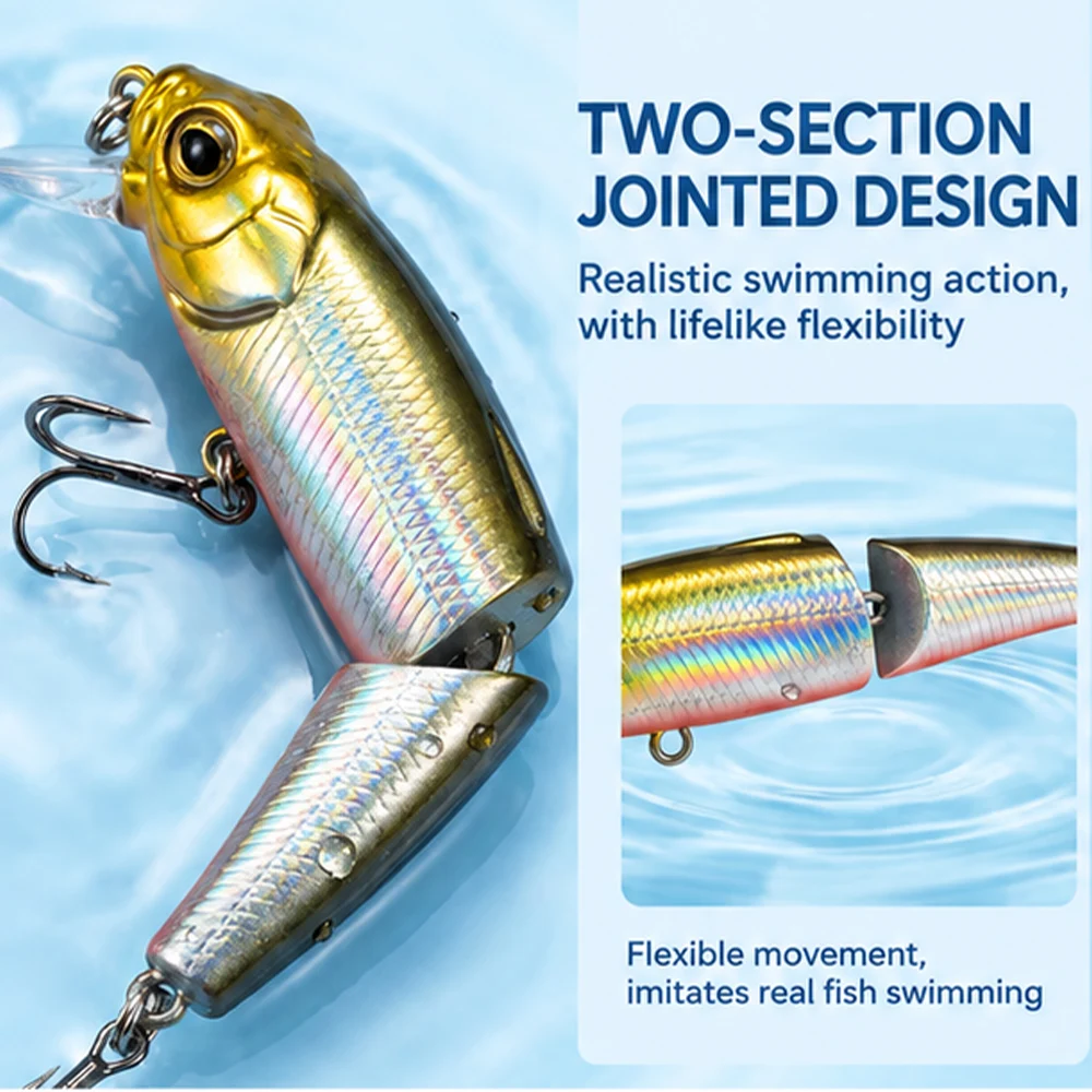 1pcs Jointed Sinking Minnow Fishing Lures 3g 9g Two-Segment Swimbait with Reinforced Treble Hooks for Bass Trout Pike