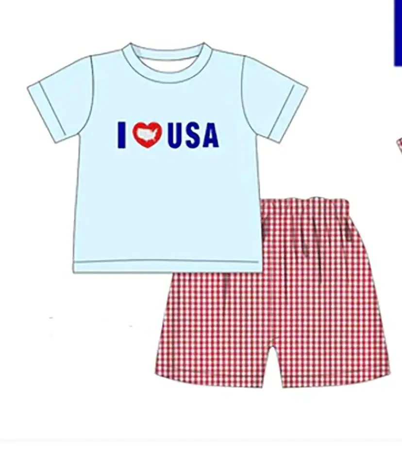 Girl Boy 4th of July Outfit I ❤️ USA Print Leopard Dress Gingham Shorts Kids Independence Day Matching Clothes