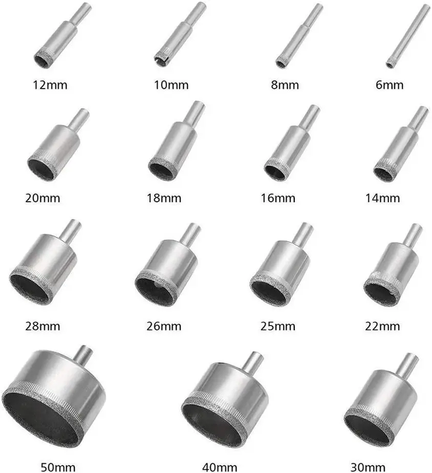 16pcs Diamond Coated Drill Bit 6-50mm for Tile Marble Glass Ceramic Hole Saw Drill Diamond Core Bit