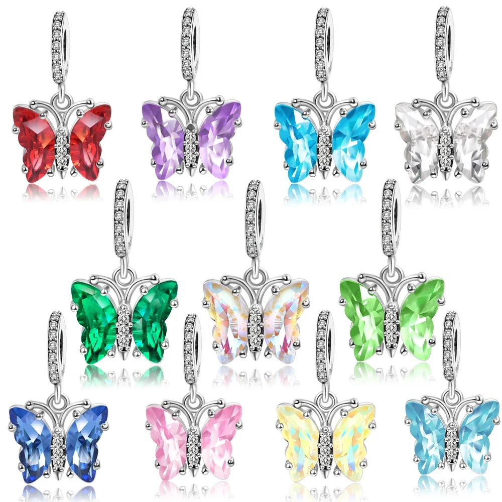 Abalorio colgante de mariposa de cristal de Murano de Plata de Ley 925, compatible con Pulsera Original, regalo de joyería de alta gama para niñas y mujeres