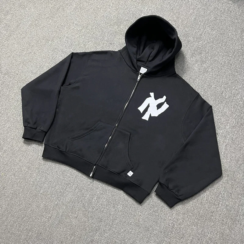Akimbo Red Zipper Hoodie Fleece Loose Casual Hip Hop Rap Y2K
