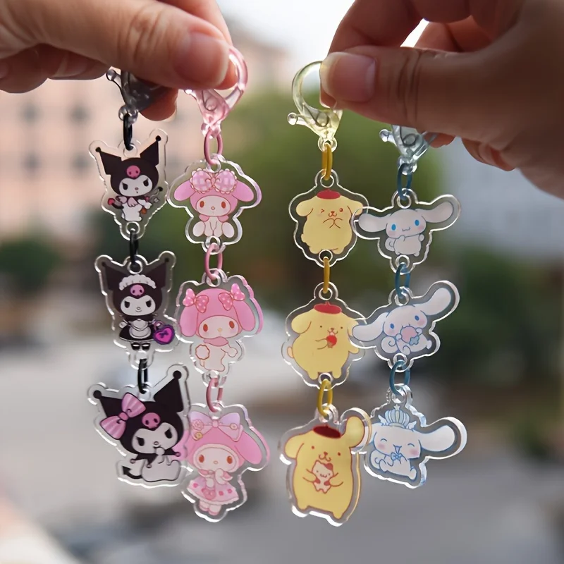 

New Hello Kitty Kuromi Cinnamoroll Pompompurin Keychain Anime Cartoon Acrylic Key Chain Ring Bag Backpack Charm Car Key Gift