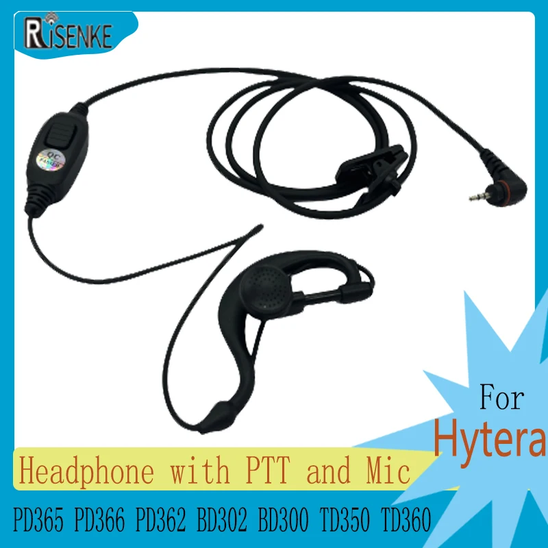 RISENKE-Walkie Talkie Earpiece Headset for Hytera,PD365,PD366,PD362,BD302, BD300, TD350, TD360, Radio Headphone with PTT and Mic