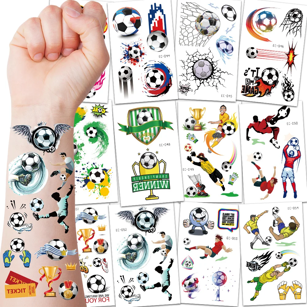 

12 Sheets Temporary Tattoos for Children Football Soccer Fan Fake Tattoo Waterproof Tattoo Sticker Man Women Football Matches