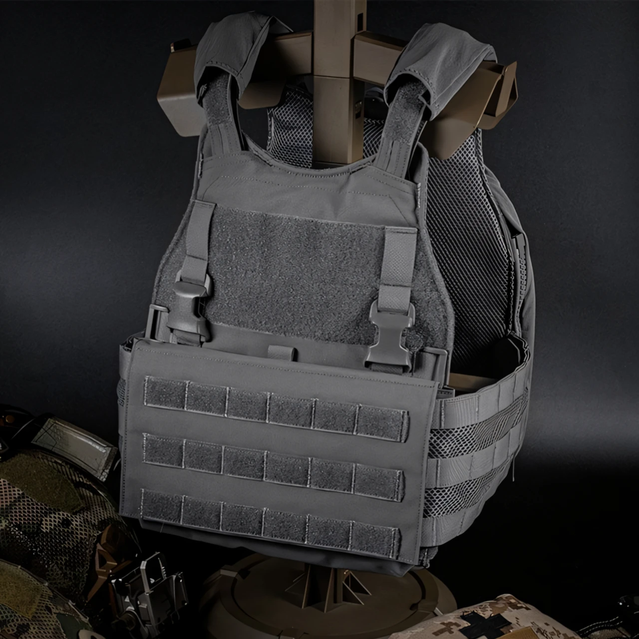 Wosport Beetle Tactical Vest Detachable Back Storage Bag 25mm Buckle Breathable Side Panels Padded Shoulder Straps for Airsoft