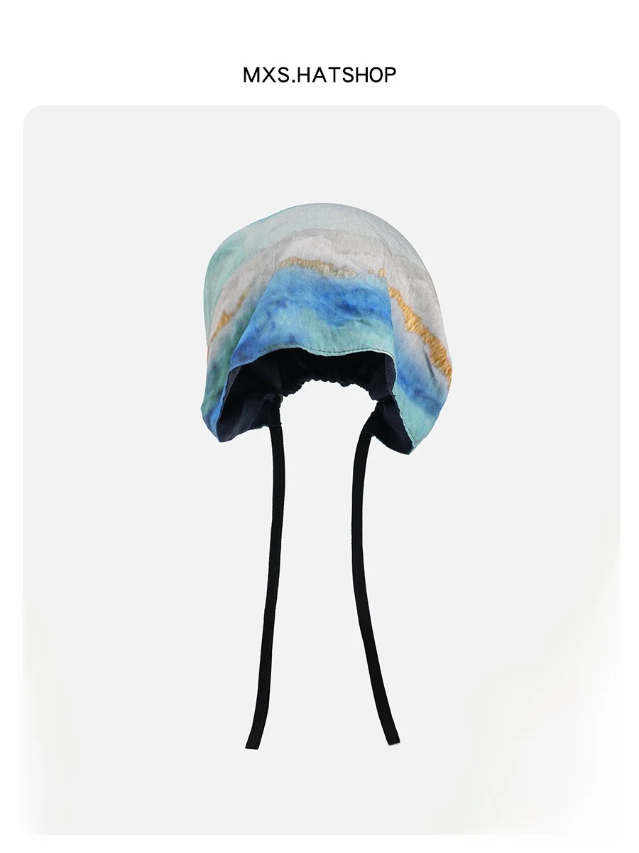 

Retro Gradient Tie-Dye Women's Hooded Hat Spring Summer Versatile Belted Chunky Cap Trendy Headwear Adjustable round Top