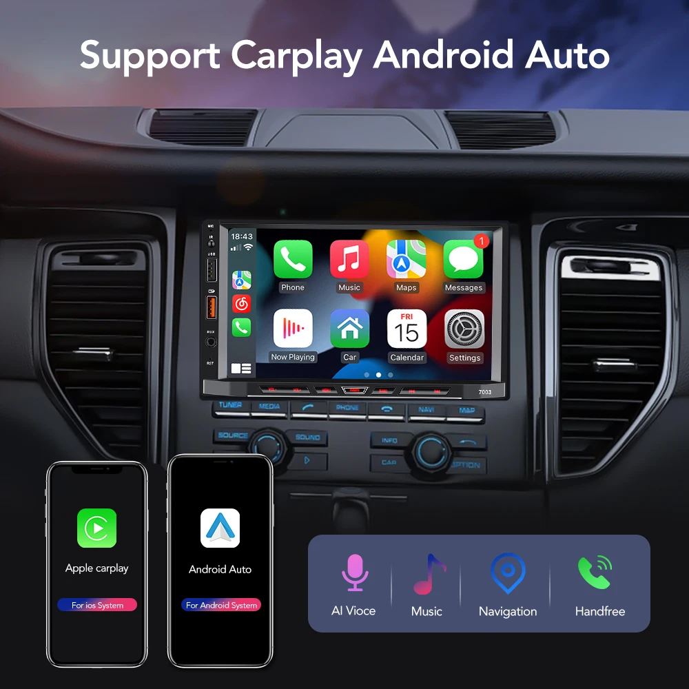 2 Din autoradio Draadloos Carplay Android Auto Intelligente systemen GPS Navigator Wi-Fi FM Bluetooth Autoradio Android 11