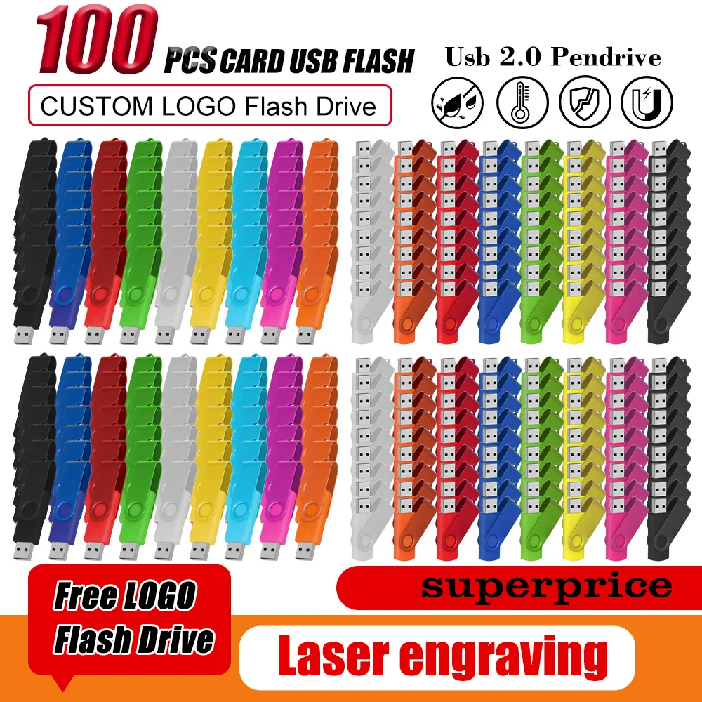 100Pcs/lot Colour 2.0 USB Flash Drive 4GB 8GB 16GB Memory Stick Pendrive 32GB 64GB Pen Drive U Disk Free Customized Logo
