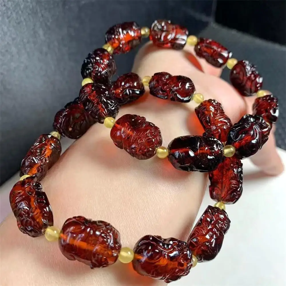 Natural Blood Opal Pixiu Bracelet Women Trendy Reiki Healing Elastic Yoga Energy Wristband Jewelry Gift 1pcs