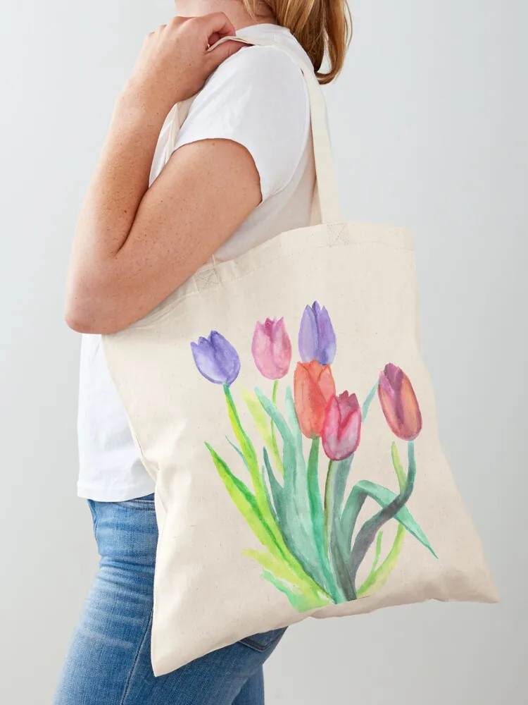 

Watercolor Tulips Tote Bag hand bag ladies women bag Women's beach bags ecological bags