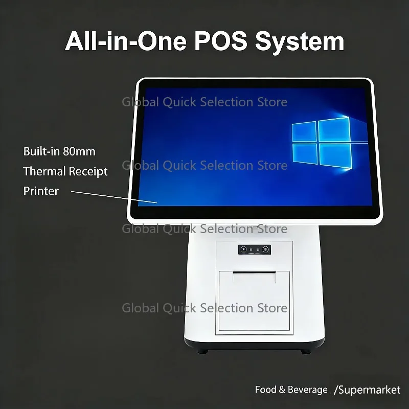 15.6 Inch Touch Screen All-in-one POS Cash Register Support 58mm/80mm Thermal Printer POS System for Supermarket Restaurant Chec