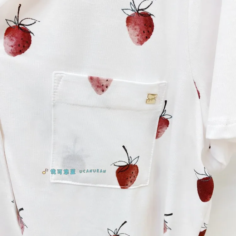 Sales Japan Original  Summer Strawberry Painting Pajamas Cotton Modal Stringy Selvedge Short Sleeve fancy Loungewear