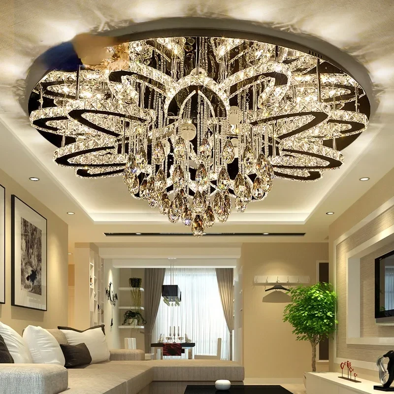 

LED Modern Crystal Stainless Steel Round Dimmable RGB Chandelier Lighting Lamparas De Techo For Foyer