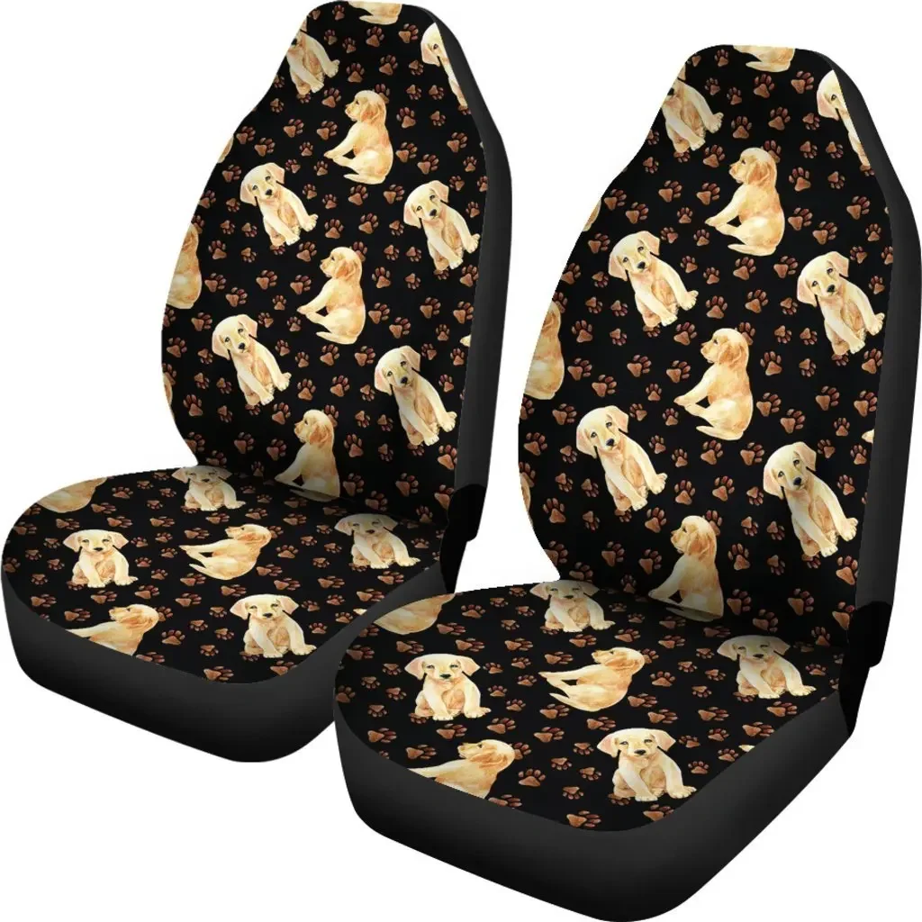 Labrador Dog Pattern Print Seat Cover Car Seat Covers Set 2 Pc, Car Accessories Car Mats