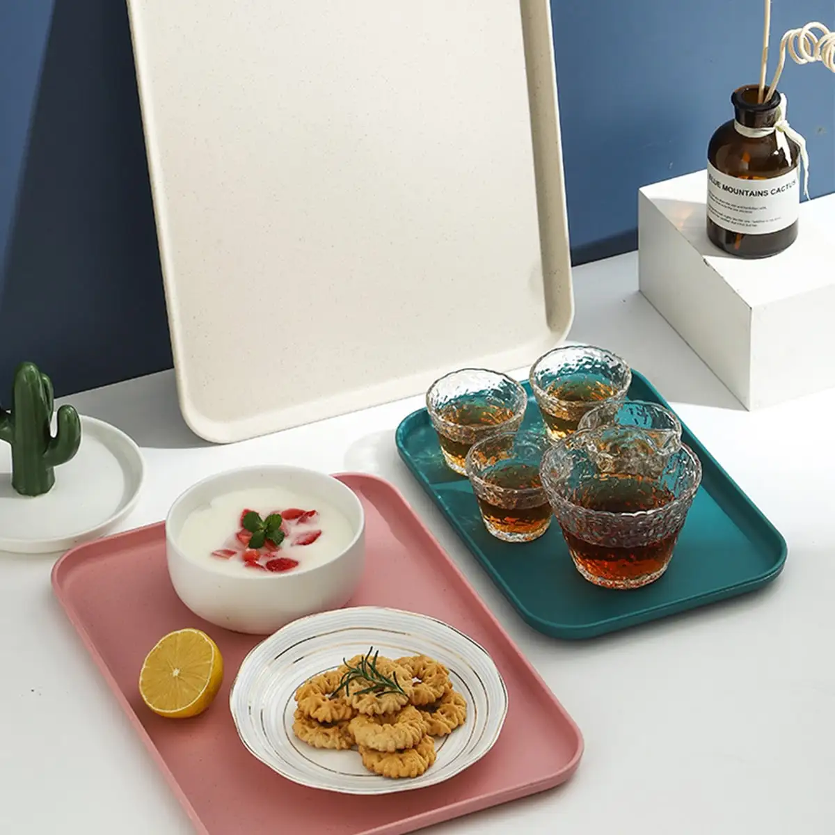 1 PC Solid color rectangular plastic tray dinner plate red wine beverage coffee tray household supplies kitchen bar supplies