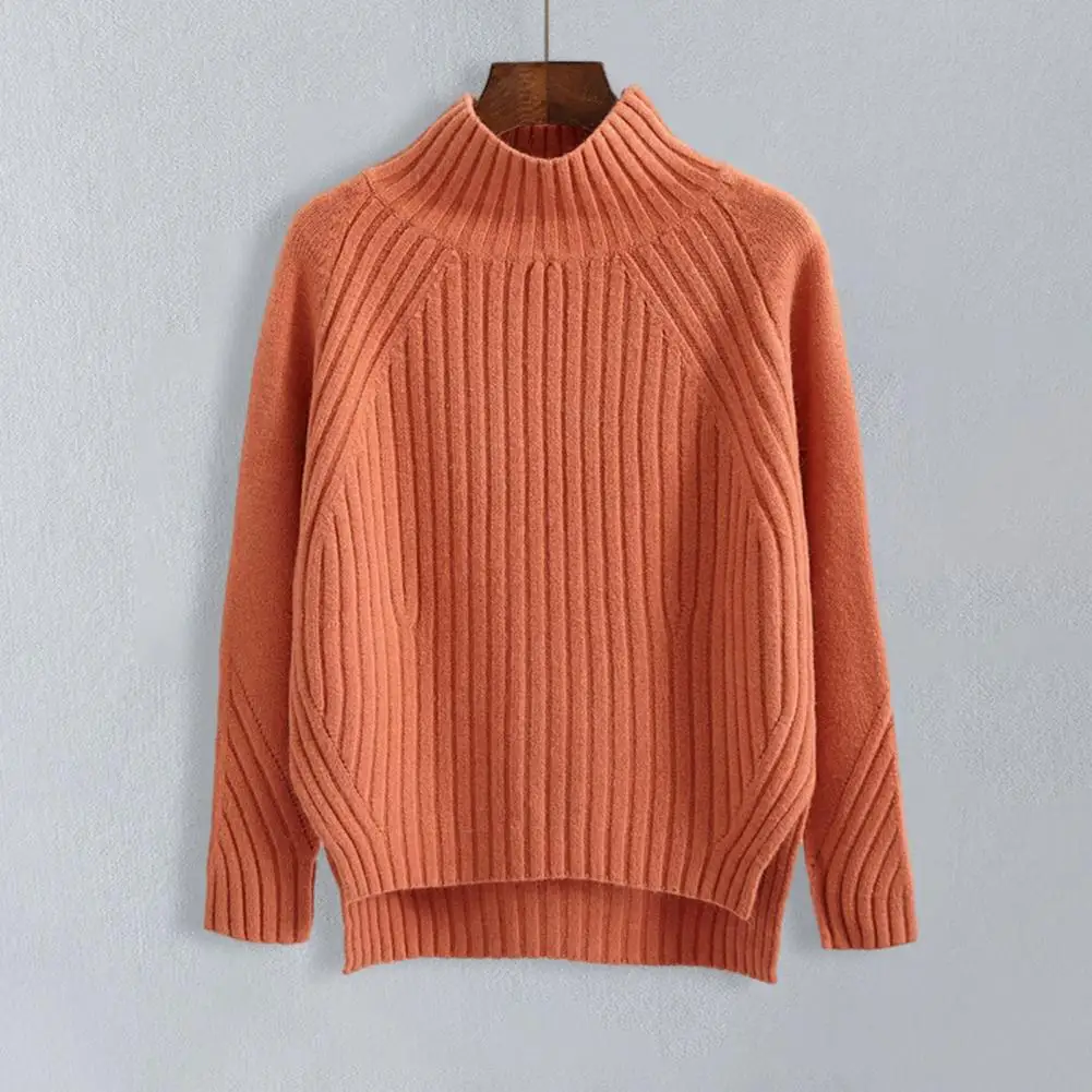 

Half Turtleneck Split Sweater Autumn Winter Thick Soft Knitted Jumper Casual Basic Long Sleeve Tops Loose Cropped Women Pullover