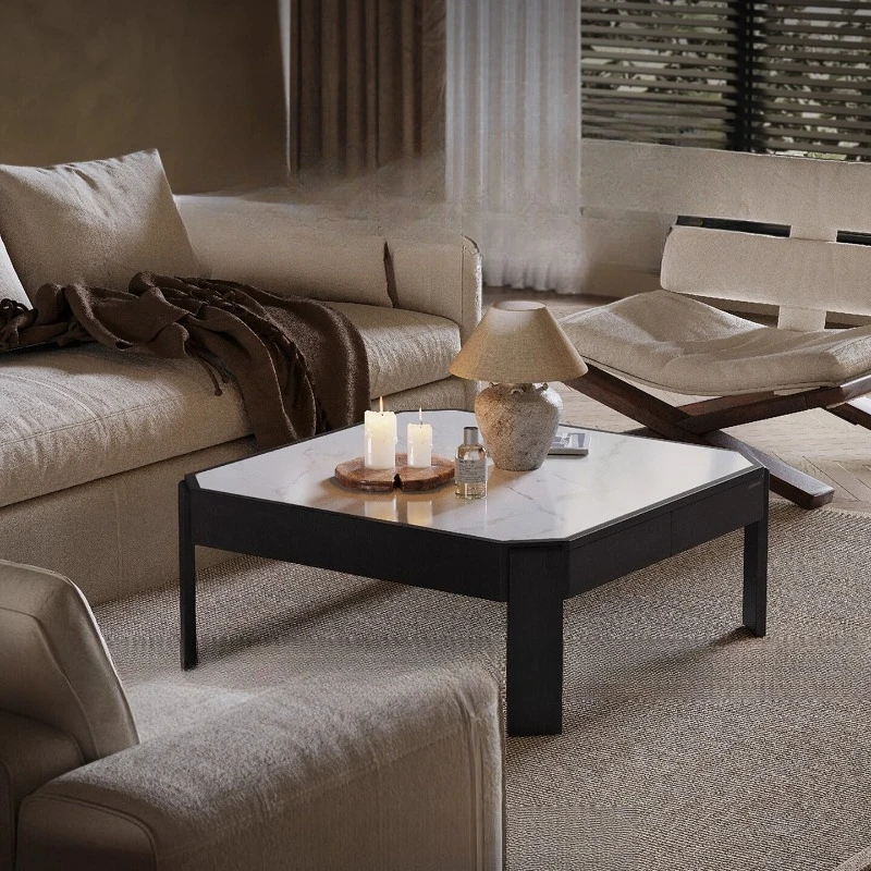 

Original coffee table rock slab in the ancient style wabi sandy wind solid wood drawer square special shape