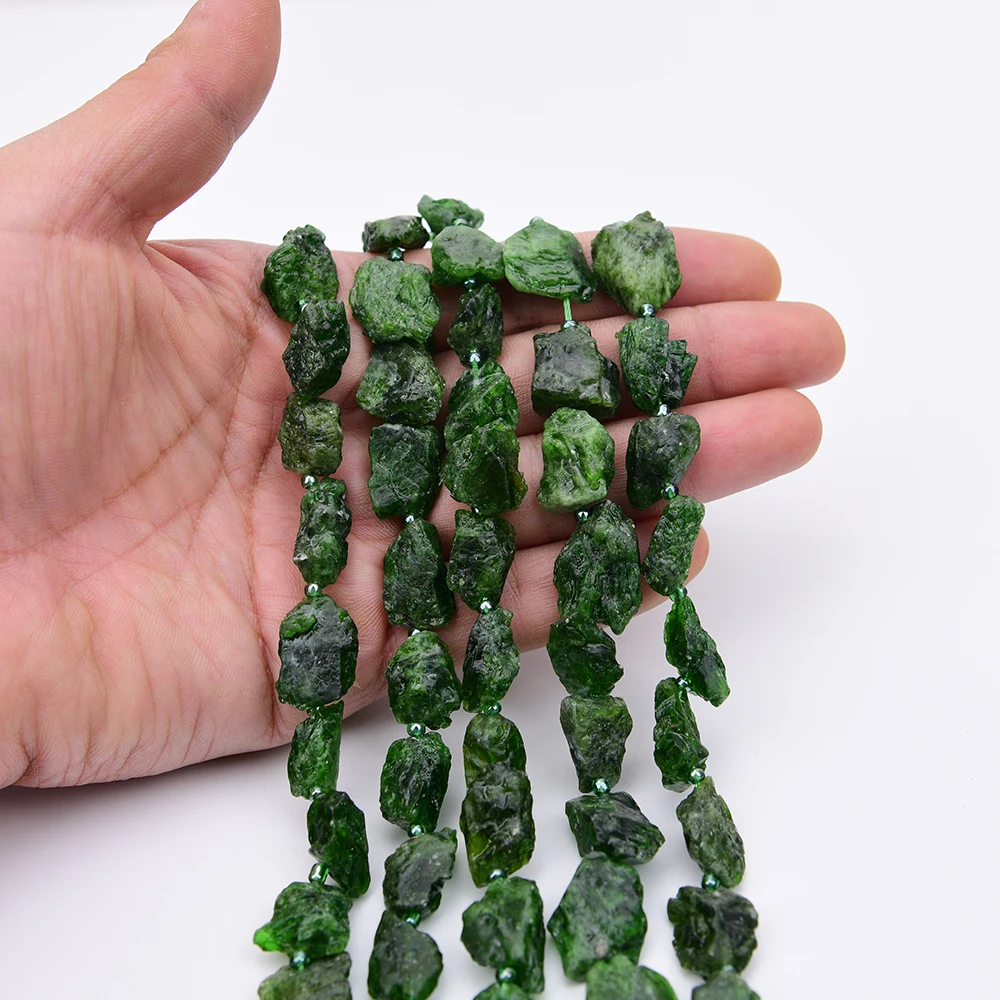 APDGG Natural Green Diopside Stone Freeform Rough Raw Nugget Loose Beads 15.5'' Strand Jewelry DIY