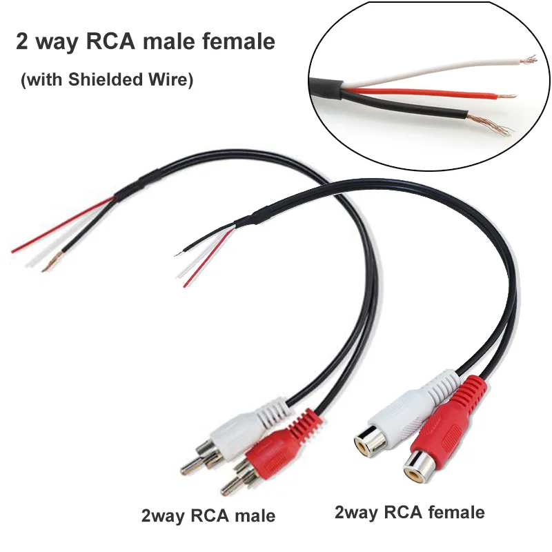 2 Way Dual RCA Male Female Connector Extension Copper Cable Shielded Wire Car Audio Red White Wire 20cm for Car Rear Sight  p1