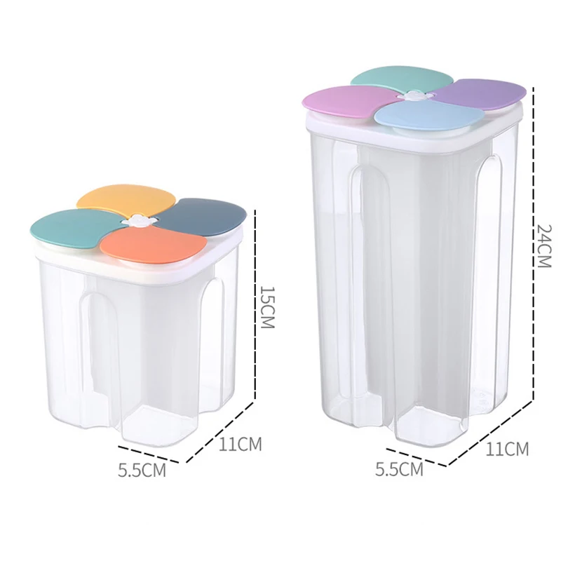 4 Grids Plastic Cereal Storage Box Sealed Container Moisture-proof Grain Tank for Spaghetti Fresh Keeping Jar Kitchen Use