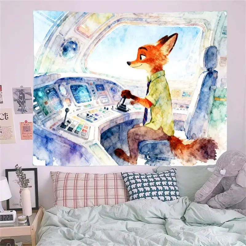 قطعة واحدة من نسيج Nick Wilde Fox Pilot، معلق على الحائط فني بألوان مائية من Zootopia، ديكور غرفة المعيشة الحديثة وغرفة النوم، هدية لمحبي.