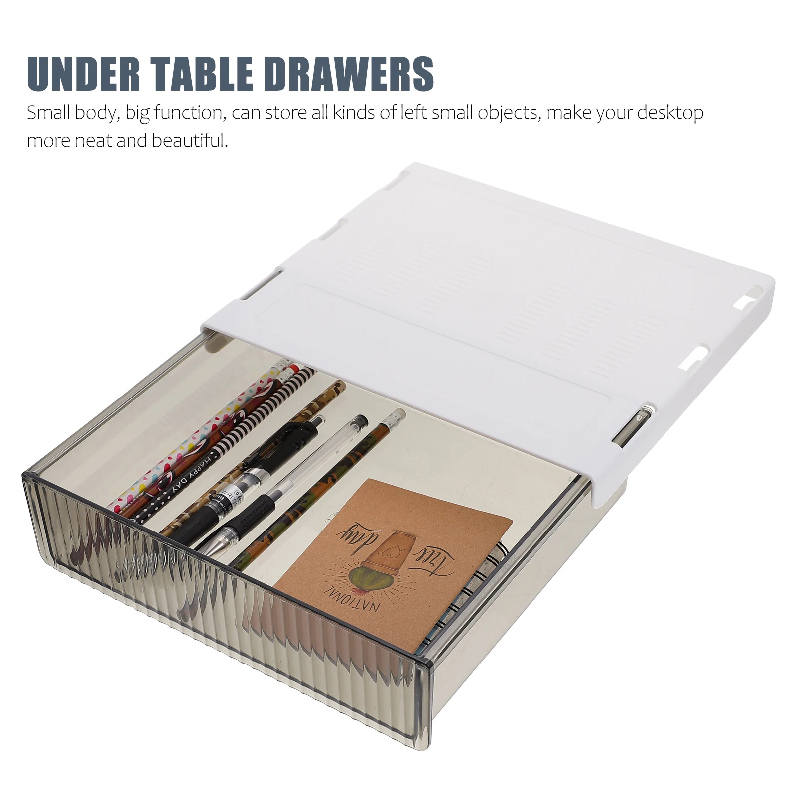 

2Pcs Storage Boxes Desk Drawers ABS PET Hidden Under Table Stationery Containers ganizer Living Bedroom Kitchen