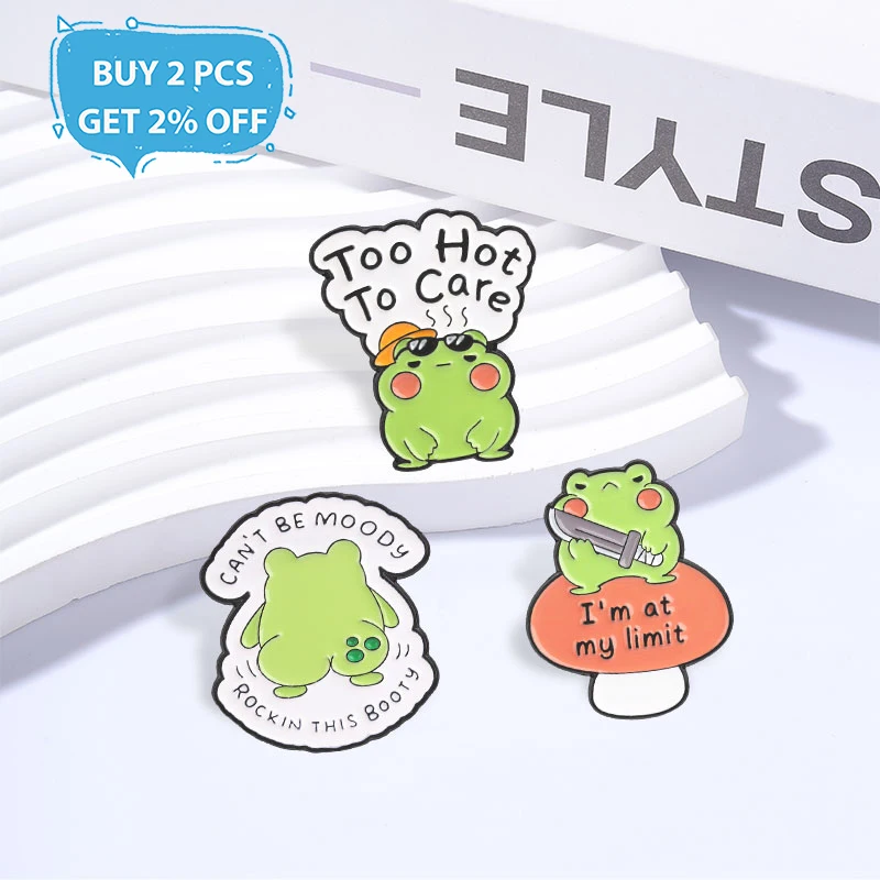 Cartoon Mushroom Green Frog Badge I'm At My Limit Enamel Pins Fashion Lapel Brooches Backpack Clothes Jewelry Gift for Friends