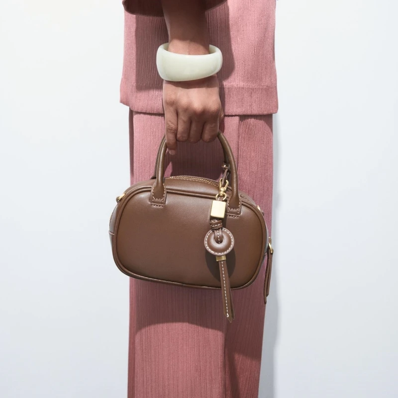 حقيبة ميني بوسطن TOPSTITCHED، حقيبة كروس نسائية عتيقة بحزام عريض، حقائب يد بتصميم فاخر للسيدات، حقيبة كتف صغيرة صلبة