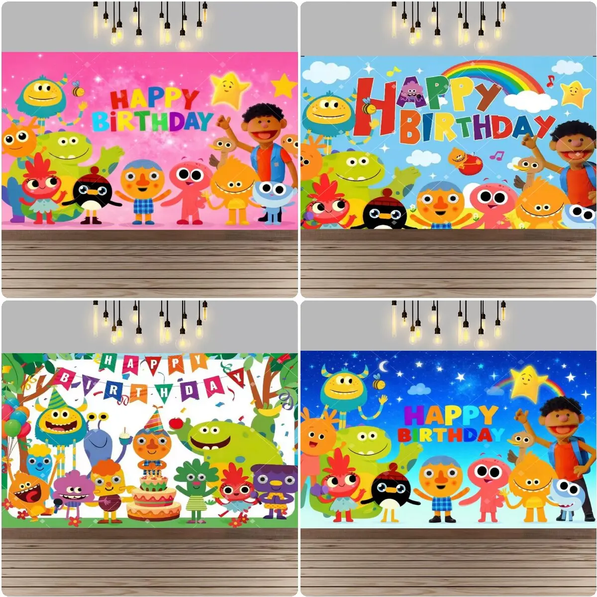 Super Simple Songs Happy Birthday Hintergrund Cartoon-Monster Fotobanner Kinder 1. Geburtstag Party Deko Banner Fotobox Requisiten