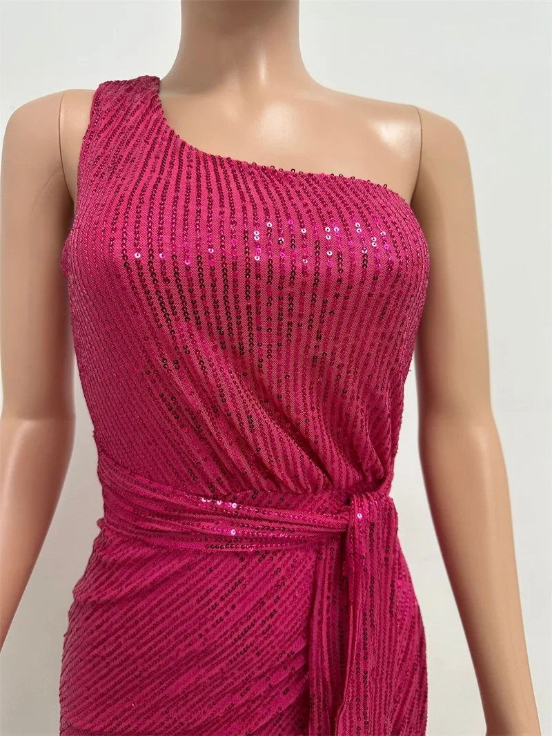 Robe de Soirée Longue à Paillettes pour Femme, Tenue de Bal à Ceinture, Fente Haute, Magnifique, Sans Manches, Nouvelle Collection, en Stock