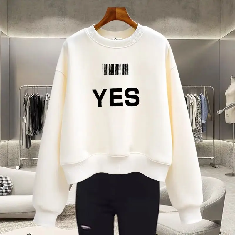 

Autumn Winter Women Clothing Y2K Letter Printed Sweatshirts Fashion Casual Loose O-neck Hoodies Long Sleeve Capless Pullovers