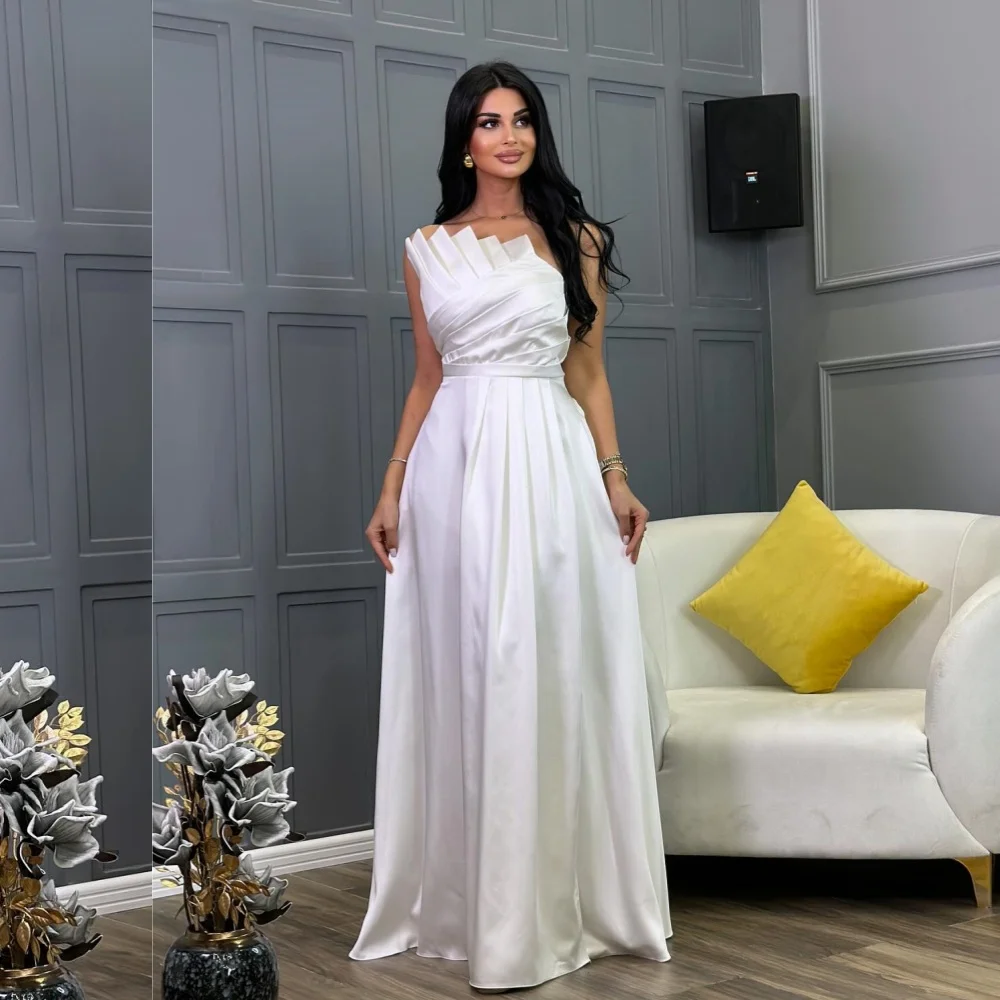 Customized Formal High Quality Pleat Ruched Draped A-line Strapless Long Dresses Bespoke Occasion Dresses Modern Style Casual