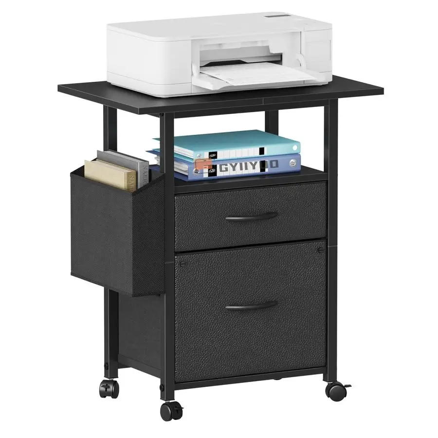 

2 Drawer File Cabinet with 24 Extended Desktop, Mobile Filing Cabinet, Rolling File Cabinet with Side Bag, Fabric Drawer, Fits