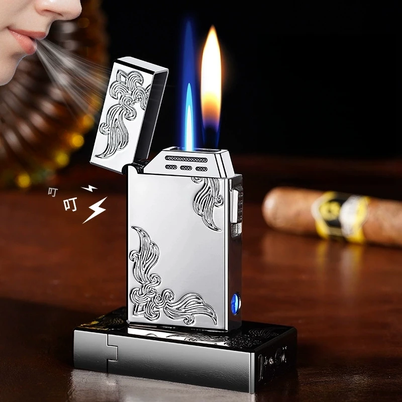 Intelligent Induction Steel Sound Dual Fire Conversion Lighter Windproof Direct Spray Inflatable Lighter High-end Men's Gift