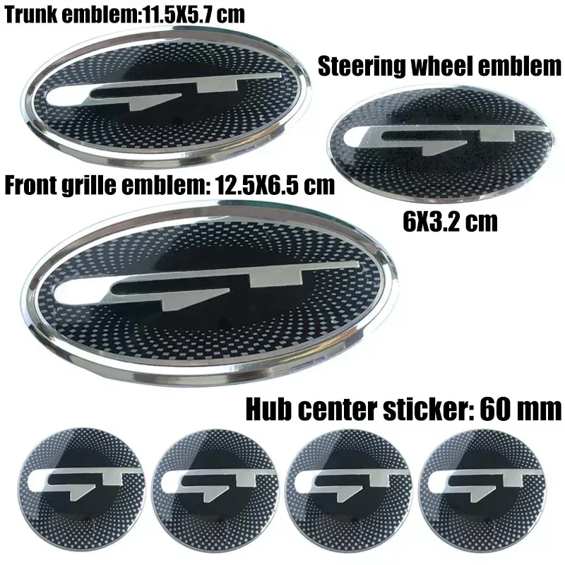 7 Pieces Per Set GT Logo Front Hood Rear Boot Steering Wheel Auto Hub Center Sticker Emblem Badge for KIA Stinger view 6