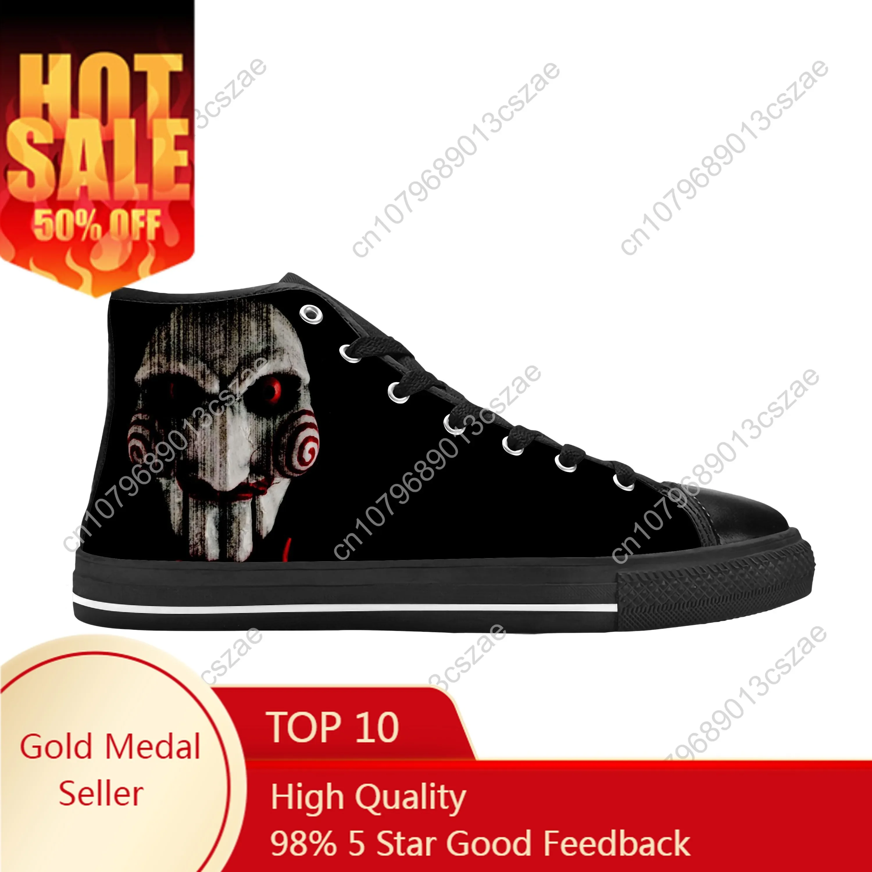 Saw Movie Horror Jigsaw Puppet Halloween Gothic Casual Cloth Shoes High Top Comfortable Breathable 3D Print Men Women Sneakers