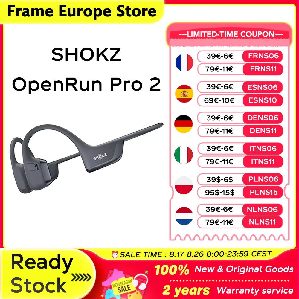 【LOCAL+】SHOKZ OpenRun Pro 2 Musik-Sportkopfhörer mit Knochenleitungstechnologie, kabellos, Bluetooth 5.3, IP55 wasserdicht, 12h Akkulaufzeit, S820/S821, neu, original