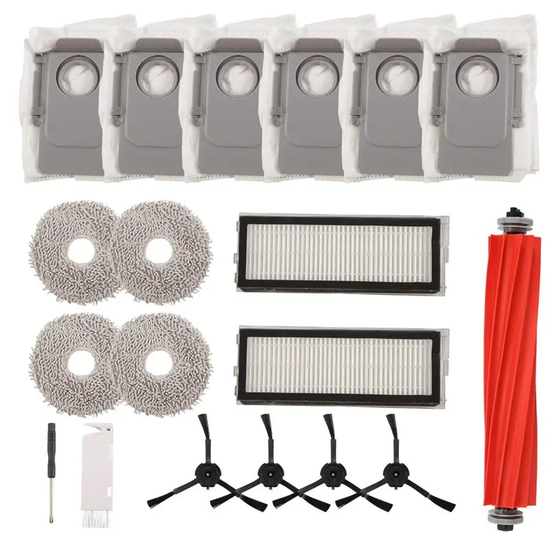 

Аксессуары ABEZ для пылесосов Roborock Q Revo Pro, Q Revo Maxv, Q Revo S: основная щетка, HEPA-фильтры, мешки для сбора пыли, салфетки.