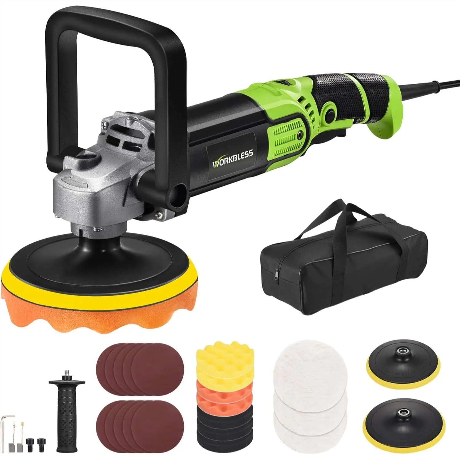 Rotary Car Polisher 1600W 7-Speed 1300-3500 RPM Buffer Kit for Cars Boats Furniture