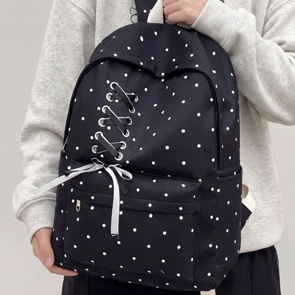 Laptop Bag Bow Dot Backpack Daypack Large Capacity Students School Bag Durable Fixed Webbing Nylon Backpack for Gift