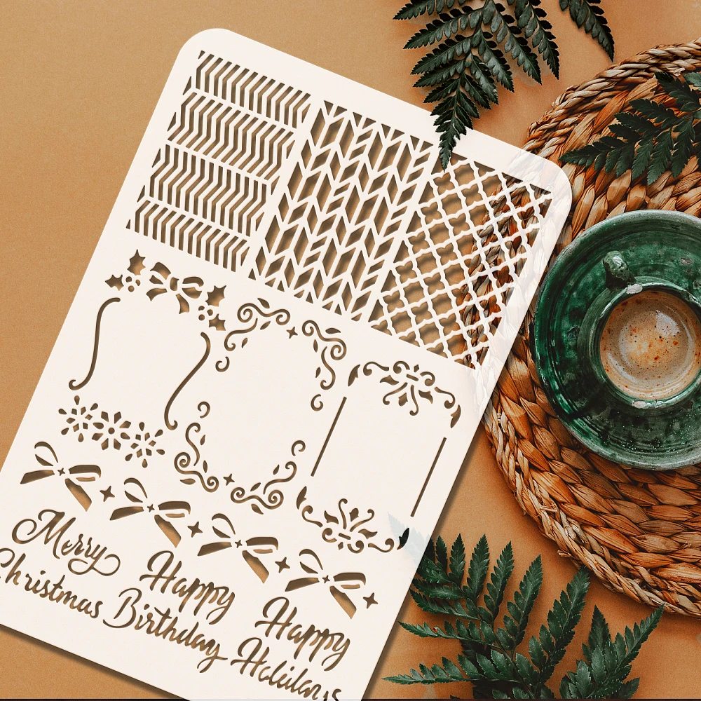 1 قطعة قوالب استنسل رسم بلاستيكية للرسم على سجل القصاصات النسيج الخشب مستطيل نمط التسمية 29.7x21 سنتيمتر