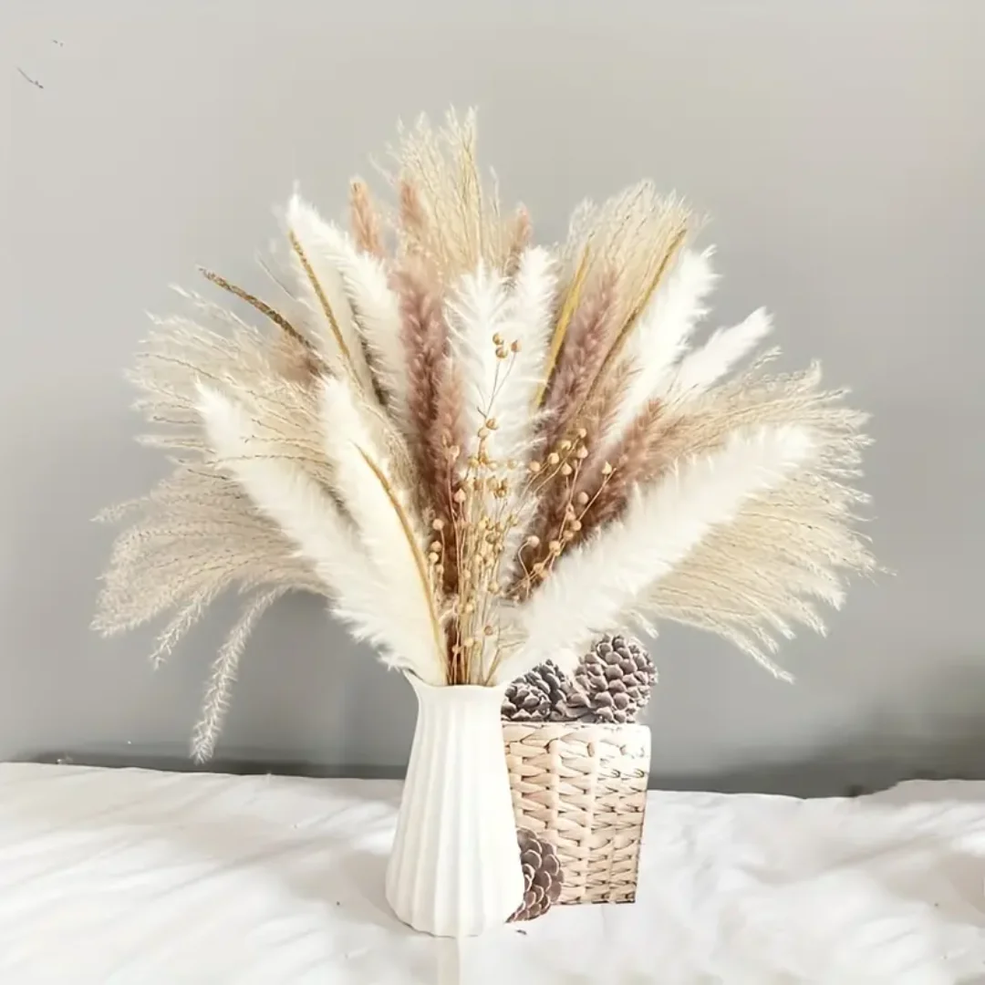 

27 Pieces Natural Reed Bouquets Boho Style Perfect for Farmhouse Table Party Home Decor Christmas Birthday Wedding Arrangement