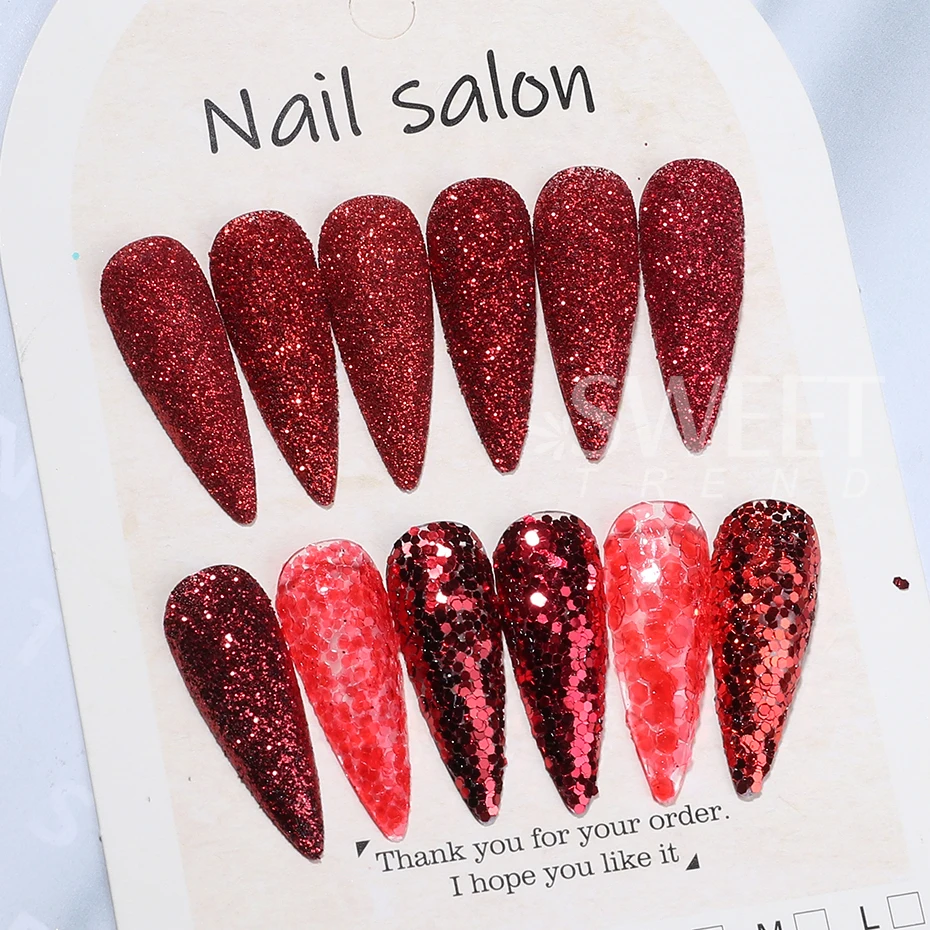 12 pçs vermelho prego glitter lantejoulas mix holográfico gel polonês em pó diy inverno espumante ano novo manicure decoração suprimentos de unhas