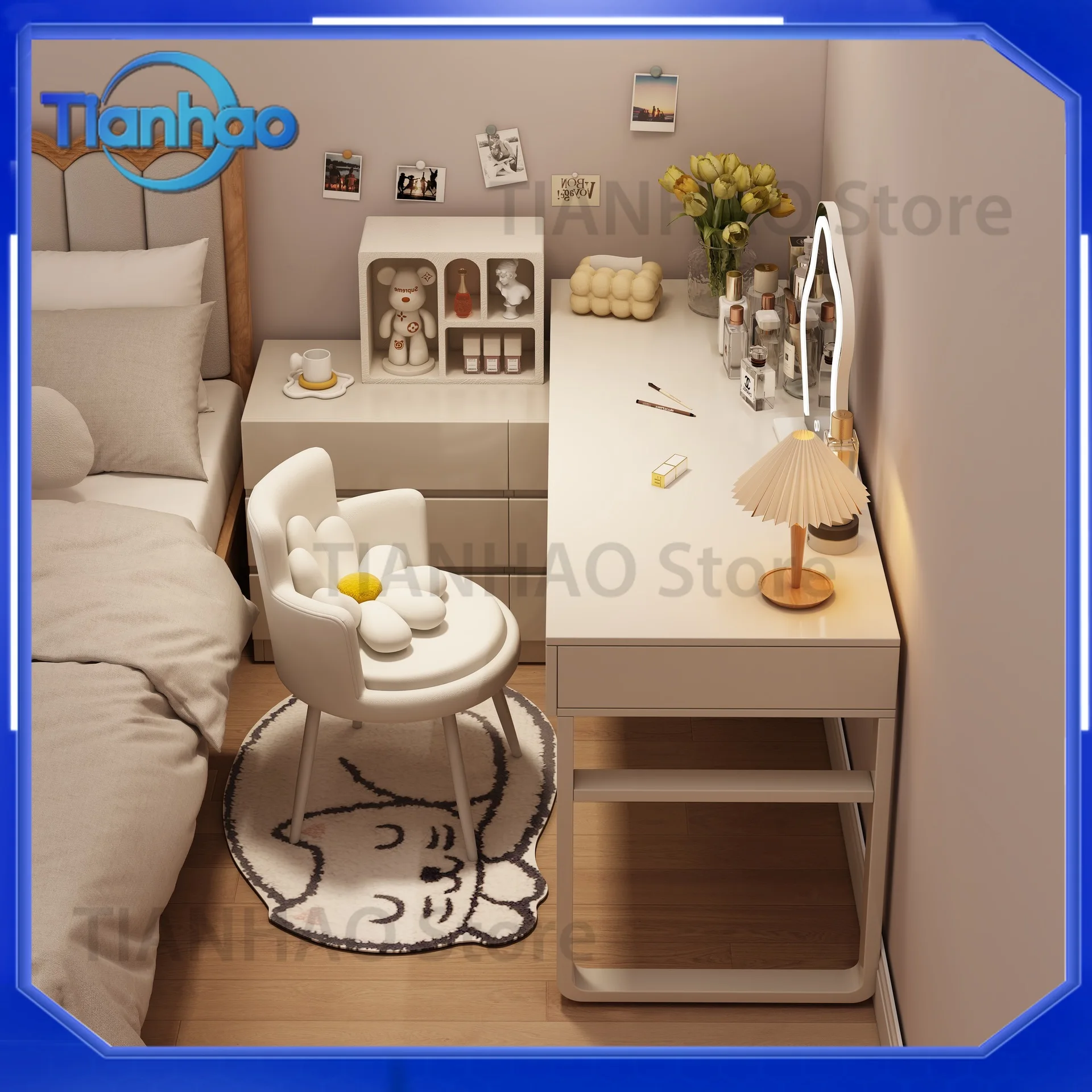 Modern Minimalist Dresser with Desk for Small Spaces 2026 New Bedroom Vanity Storage Chest for Makeup and Study
