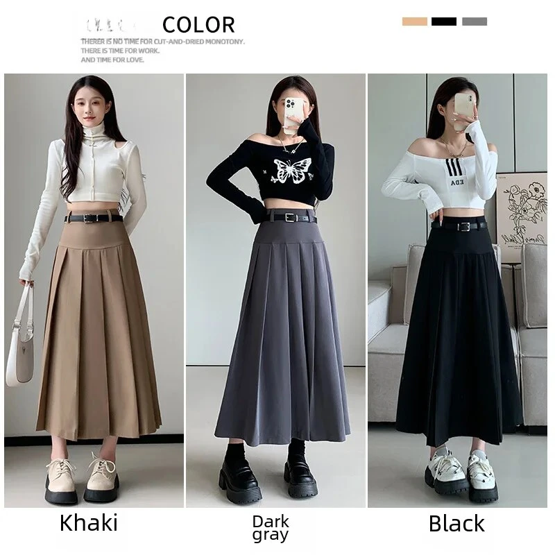 50% Women Office Lady Skirt Autumn Winter Trendy High Waist Slimming Lace Trousers Ballet Big Swing Black A- skirt