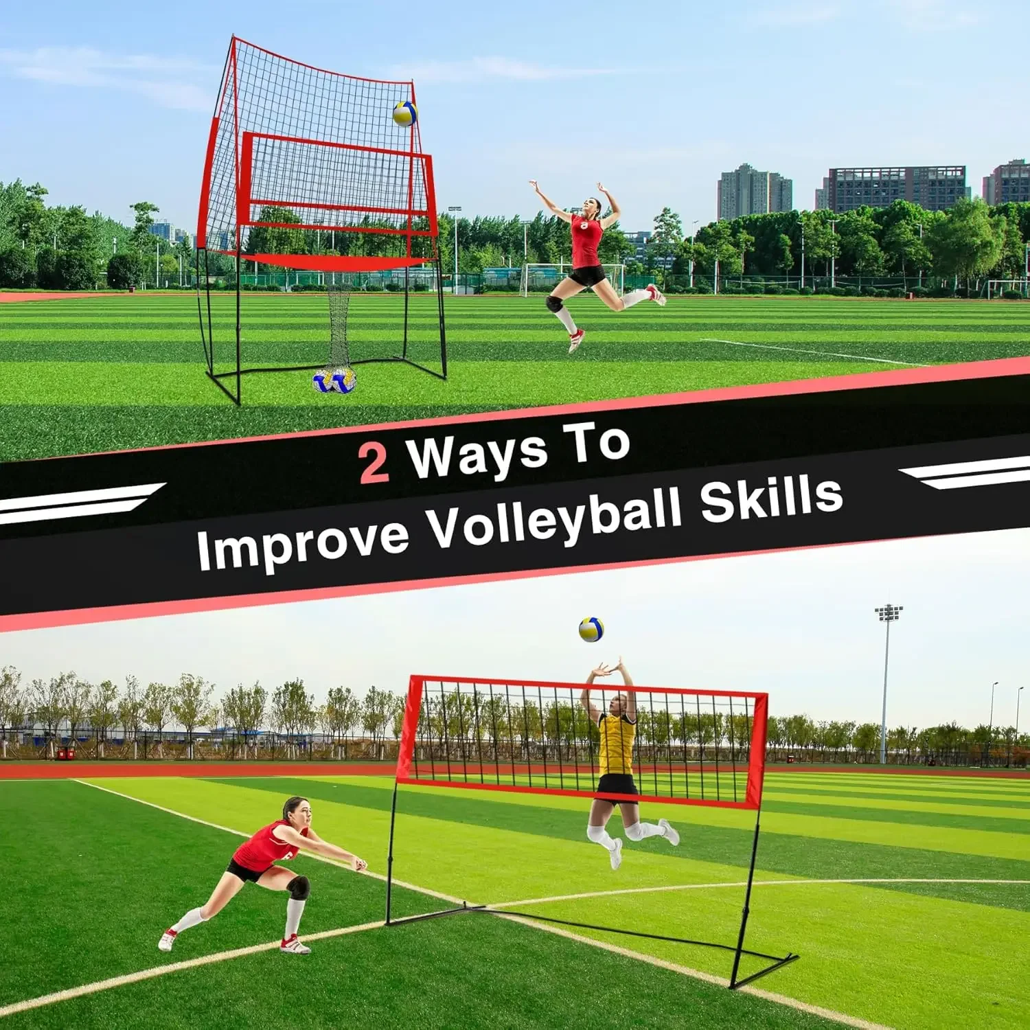 Volleyball Training Equipment Net for Backyard Hitting Serving Passing, Portable Volleyball Practice Net Station with