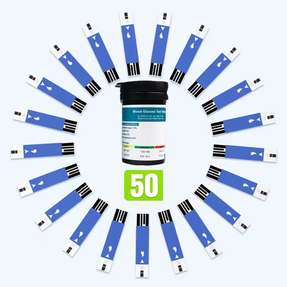 50/100/200 peças de Tiras de Teste de Glicose no Sangue com Lancetas e Agulhas, Papéis de Teste de Açúcar no Sangue para Diabéticos