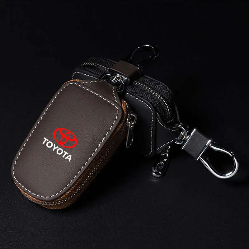 Car Keychain Covers Leather Key Wallets Housekeeper Keys Organizer For Toyota Supra Prius TUNDRA Sienna Vios hilux Accessories